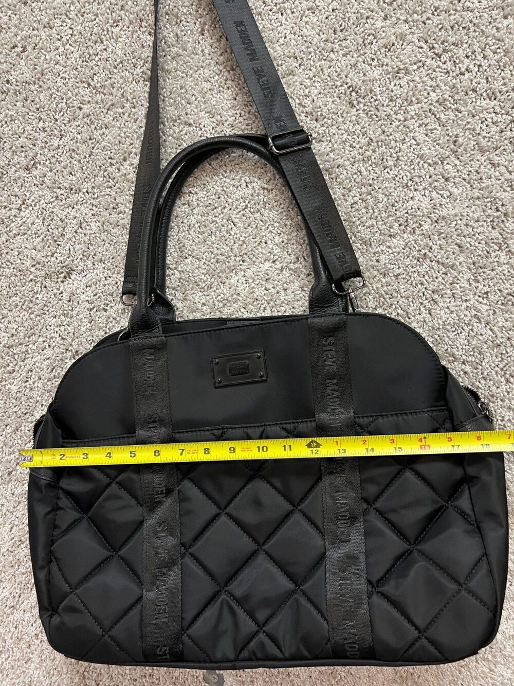 “Steve Madden Black Quilted Duffle Bag Shoulder Handbag Travel Gym Tote” - Picture 4 of 9